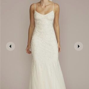Soft White Embellished Gown with Spaghetti Straps for Bride